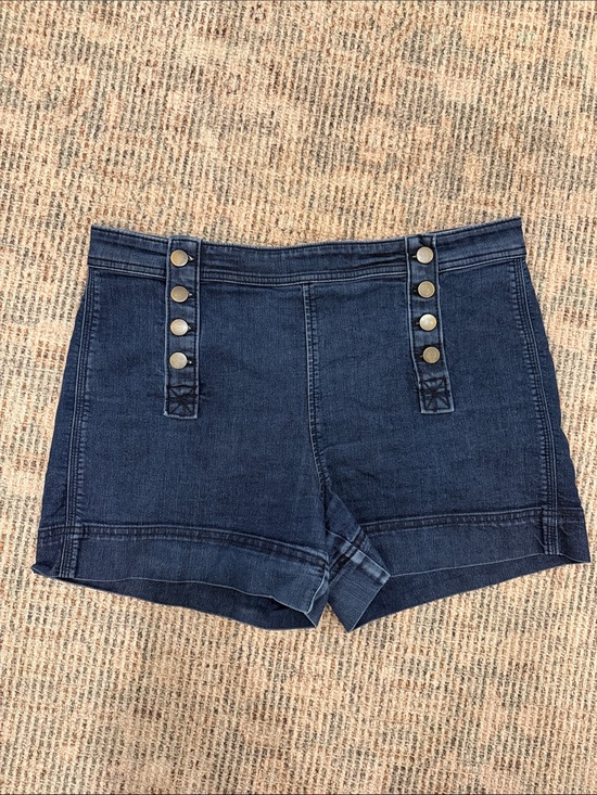 LOFT Pants - LOFT Dark Blue Denim High-Rise Button-Accent Shorts